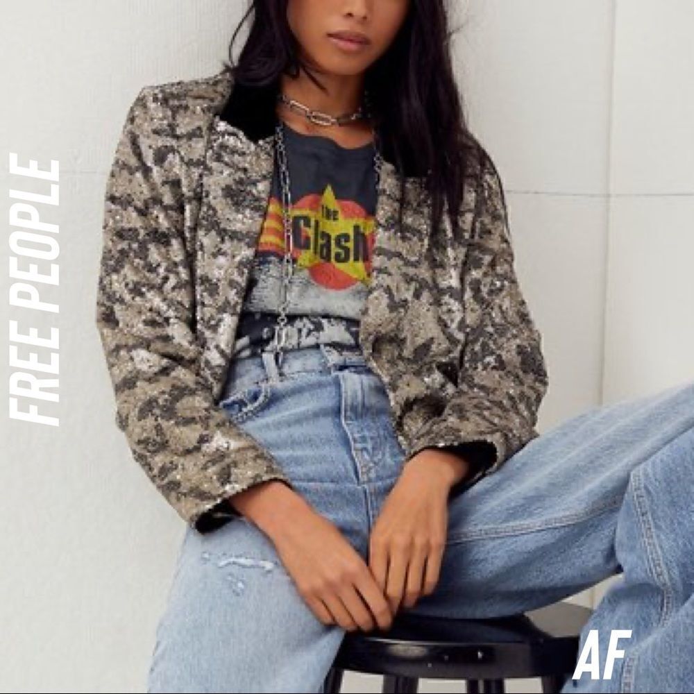 FREE PEOPLE ARI SEQUINED CROPPED BLAZER XS NEW NWT